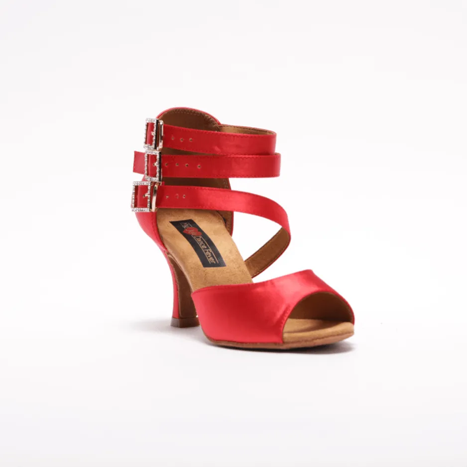 S248 - Ladies, Peep Toe, 3 Inch Flared Heel, Unique 3 Ankle Strap Dance Shoe