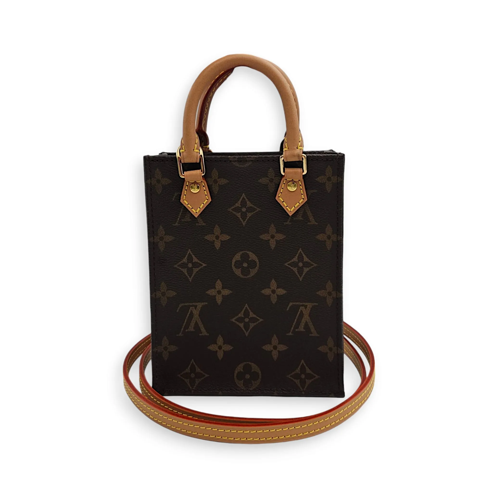 Sac Plat Petite Brown Crossbody Bag in Canvas, Gold hardware