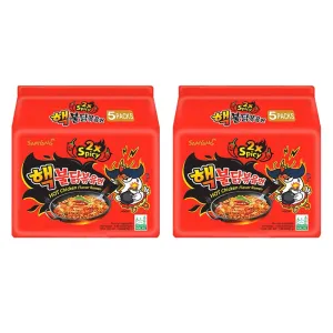Samyang Buldak Spicy Ramen, Hot Chicken Ramen, Korean Stir-Fried Instant Noodle, 2X Spicy, 2 Bags with 10 Pack