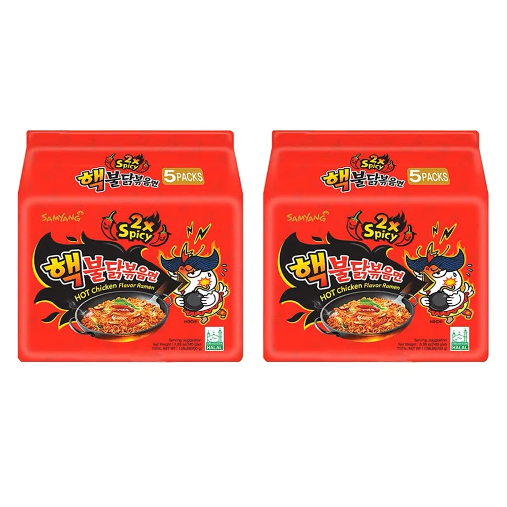 Samyang Buldak Spicy Ramen, Hot Chicken Ramen, Korean Stir-Fried Instant Noodle, 2X Spicy, 2 Bags with 10 Pack