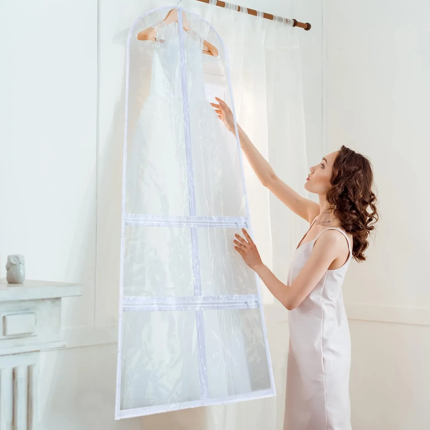Sanwuta 4 Pcs Clear Large Dance Garment Bags for Dancers Costume Long Garment Bag with 4 Zipper Pockets for Competitions(22.8 x 51 Inch,Clear)
