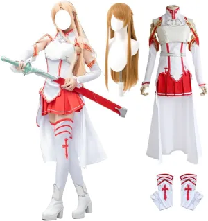 SAO Yuuki Asuna Cosplay Costume Sword Art Online Women Outfit Full Set With Wig