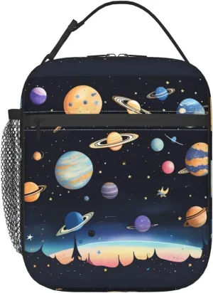 Saturn Jupiter Earth Insulated Lunch Bags for Men and Women - Reusable Lunch Box for Office, Picnic, Hiking, Beach - Leakproof Cooler Tote Storage Bag for Adults - Black.