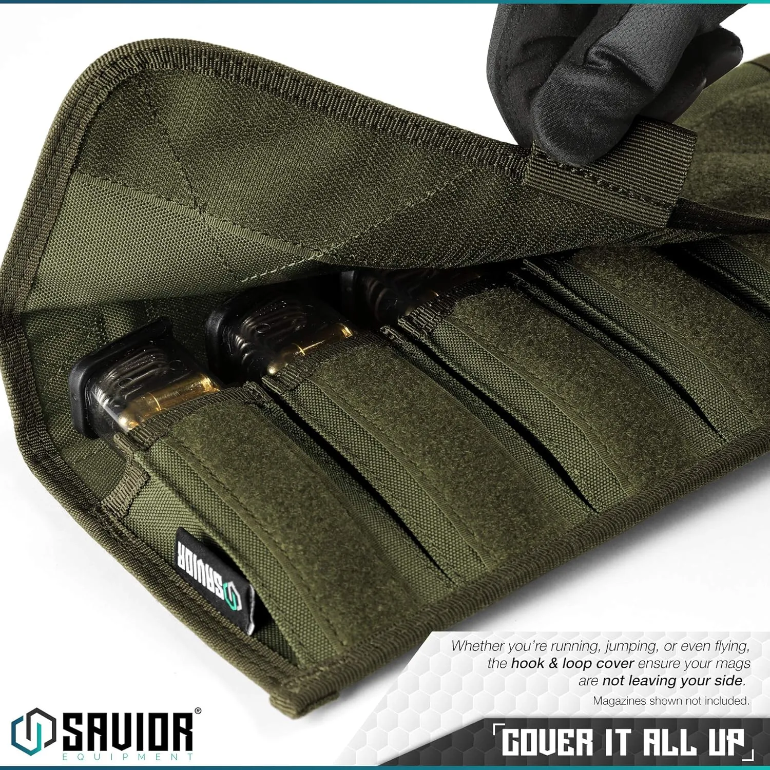 Savior Equipment Tactical Pistol Magazine Storage Pouch w/Hook-N-Loop Cover Panel - Shoulder Strap Included, Reinforced D-Rings, Fits Most Single Double Stack 9mm .40 .45 Mags Holster, 6 Slots