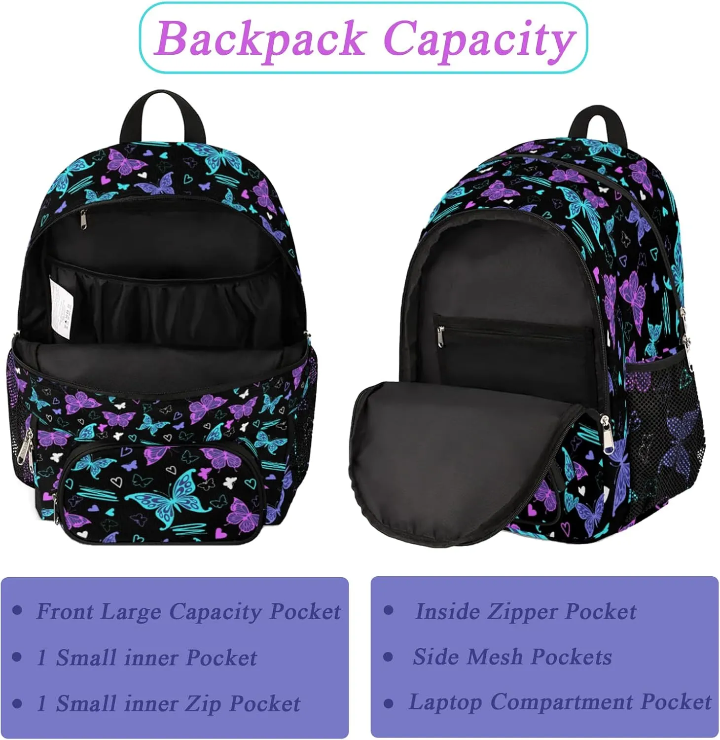 School Backpack for Boys Girls - Bookbag for Middle Elementary College Gym Travel, School Bag Rucksack Casual Daypack Computer Laptop Backpack for Women Men (Colorful Butterfly)