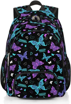 School Backpack for Boys Girls - Bookbag for Middle Elementary College Gym Travel, School Bag Rucksack Casual Daypack Computer Laptop Backpack for Women Men (Colorful Butterfly)