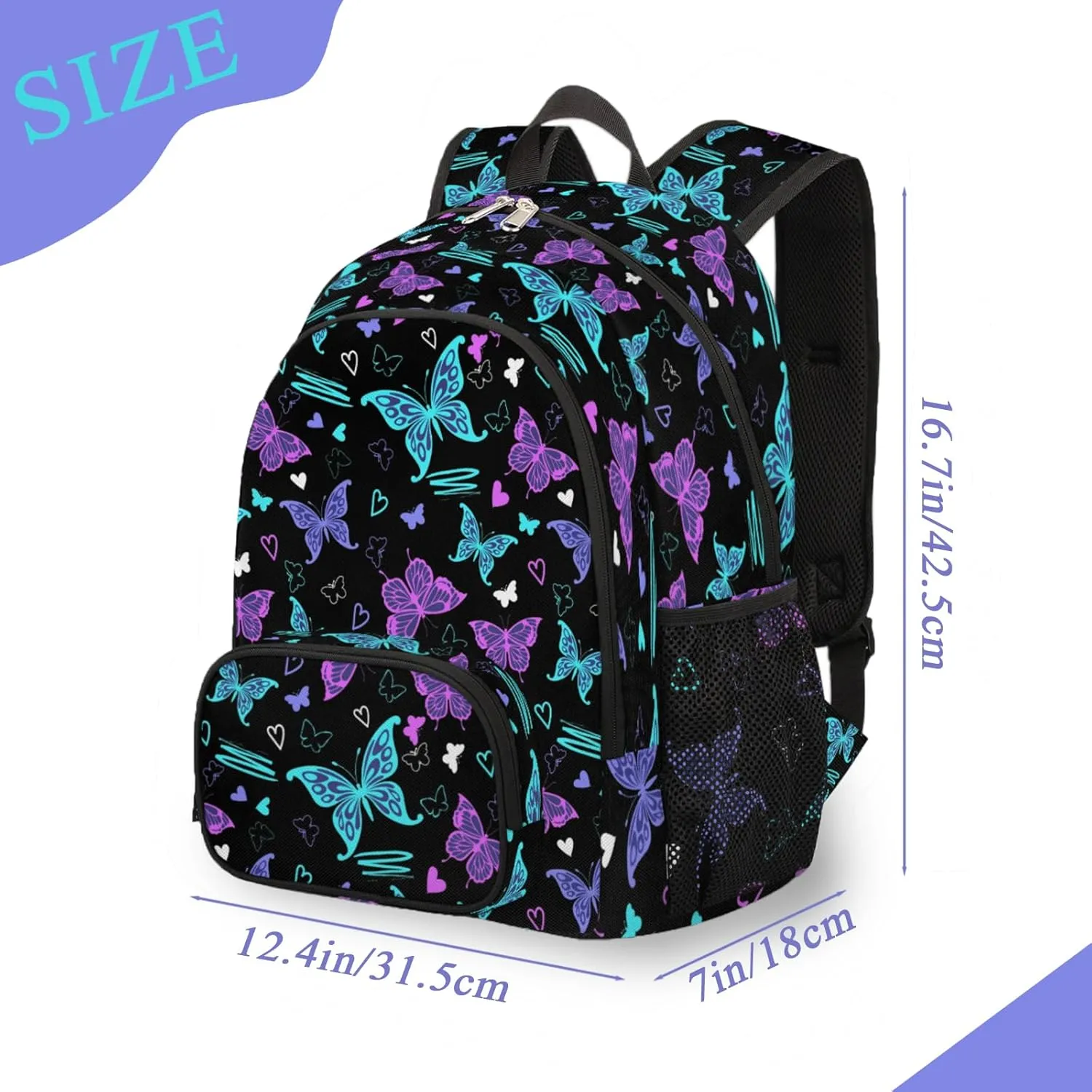 School Backpack for Boys Girls - Bookbag for Middle Elementary College Gym Travel, School Bag Rucksack Casual Daypack Computer Laptop Backpack for Women Men (Colorful Butterfly)