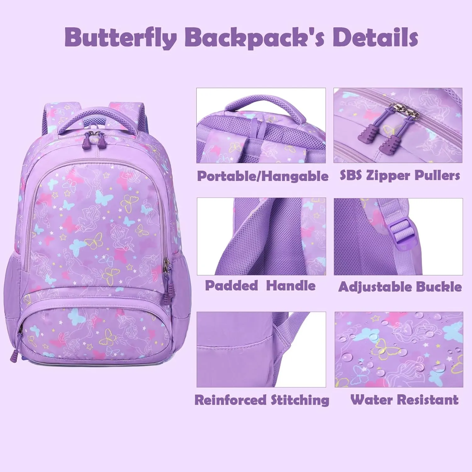 School Backpack for Girls, 3PCS Backpack Set with Lunch Box Pencil Case for Preschool Elementary High School Kids Teens