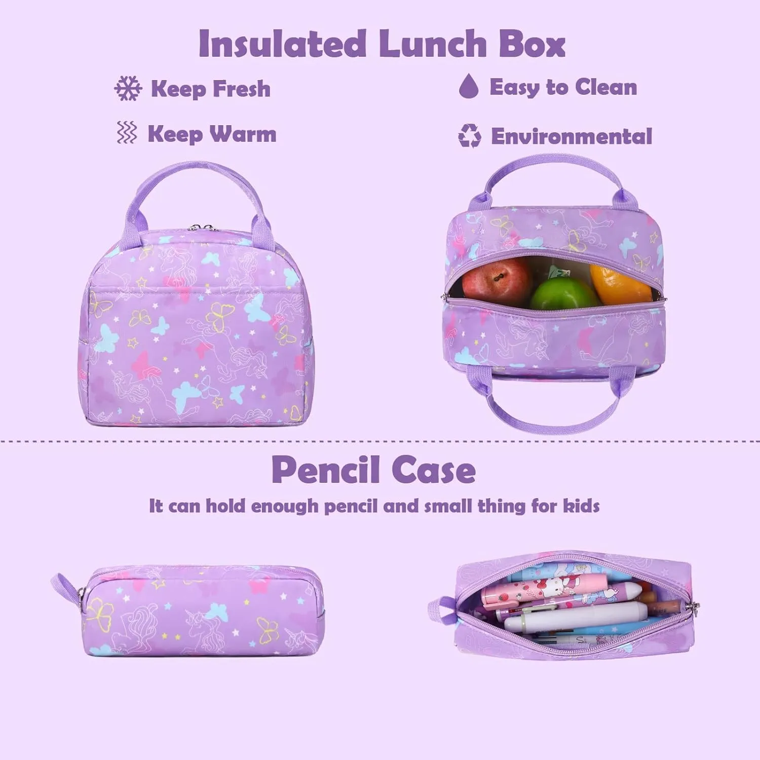 School Backpack for Girls, 3PCS Backpack Set with Lunch Box Pencil Case for Preschool Elementary High School Kids Teens