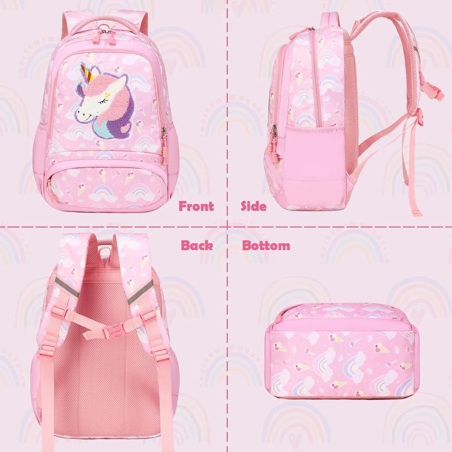School Backpack for Girls, 3PCS Backpack Set with Lunch Box Pencil Case for Preschool Elementary High School Kids Teens