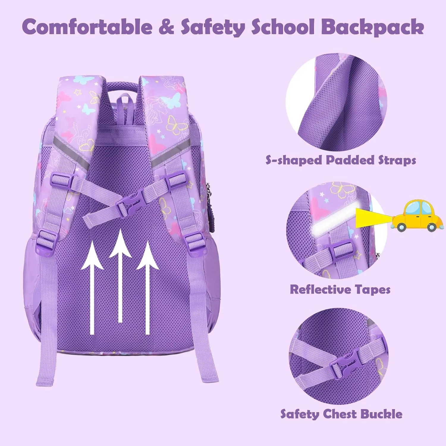 School Backpack for Girls, 3PCS Backpack Set with Lunch Box Pencil Case for Preschool Elementary High School Kids Teens