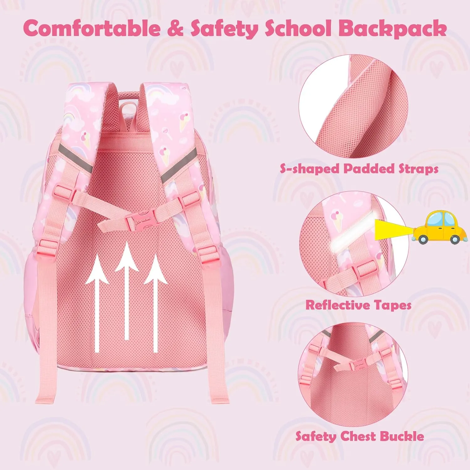 School Backpack for Girls, 3PCS Backpack Set with Lunch Box Pencil Case for Preschool Elementary High School Kids Teens