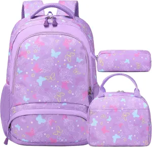 School Backpack for Girls, 3PCS Backpack Set with Lunch Box Pencil Case for Preschool Elementary High School Kids Teens