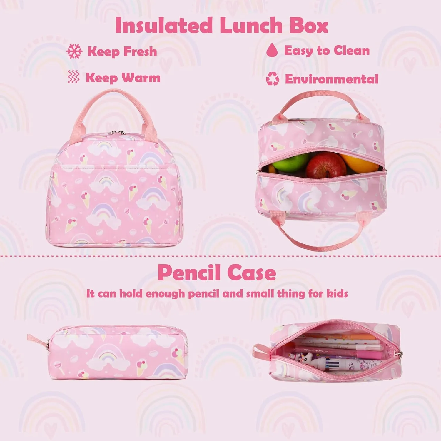 School Backpack for Girls, 3PCS Backpack Set with Lunch Box Pencil Case for Preschool Elementary High School Kids Teens