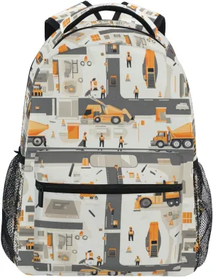 School Backpack for Men Women Fashion Travel Laptop Backpack with Chest Strap for Business Work College Travel Trip Construction Scene Concrete Mixer Truck