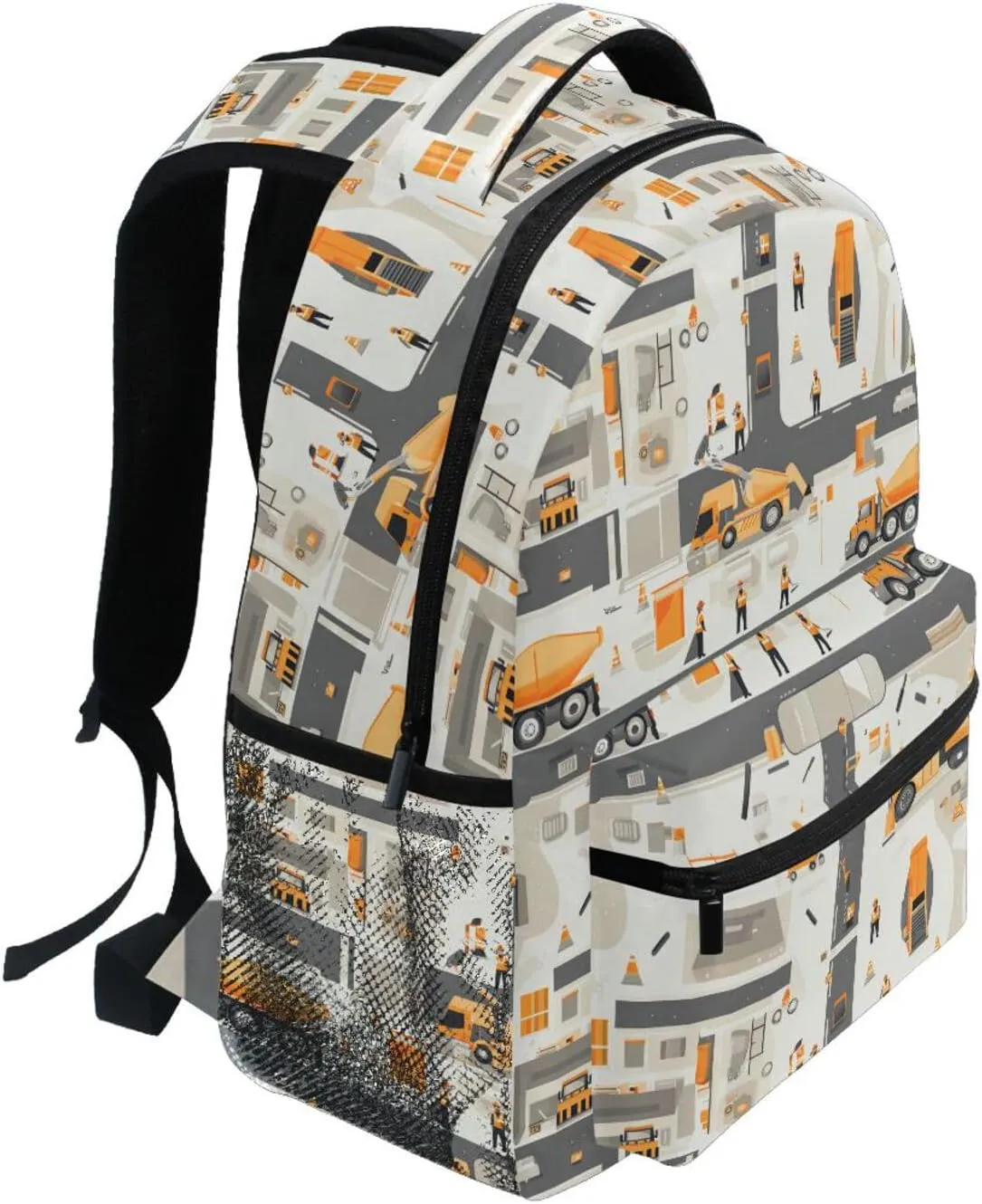 School Backpack for Men Women Fashion Travel Laptop Backpack with Chest Strap for Business Work College Travel Trip Construction Scene Concrete Mixer Truck