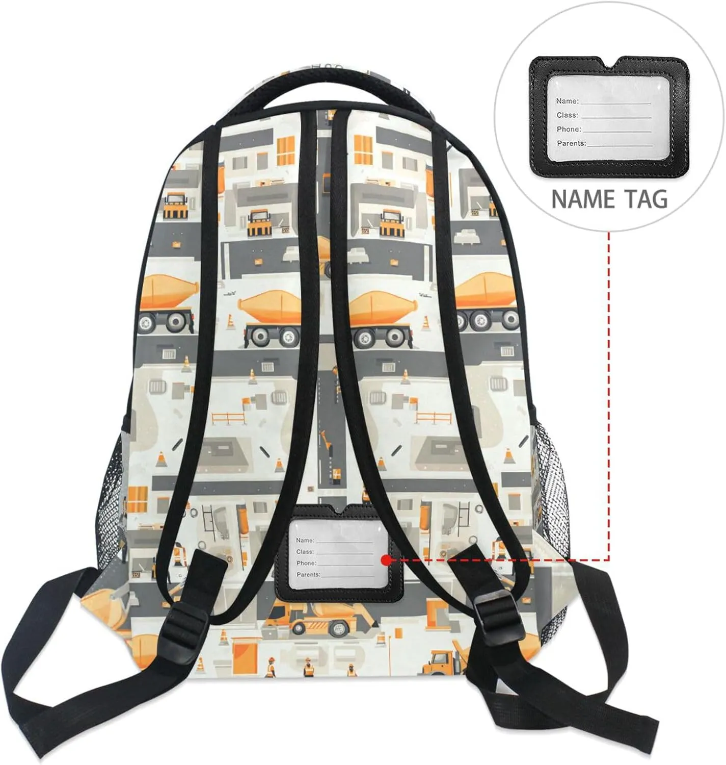 School Backpack for Men Women Fashion Travel Laptop Backpack with Chest Strap for Business Work College Travel Trip Construction Scene Concrete Mixer Truck