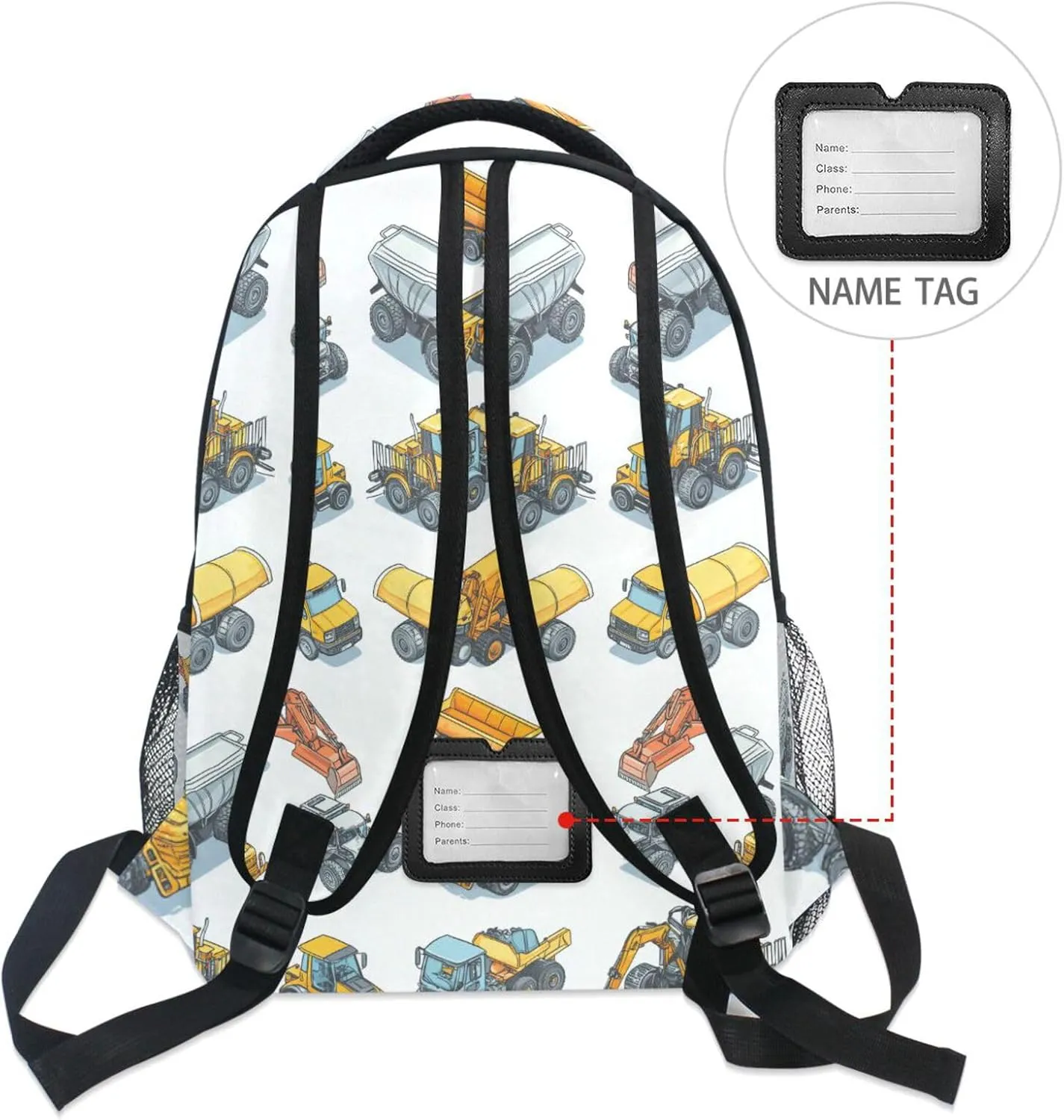 School Backpack for Teacher Nurse Waterproof Diaper Bag Backpack with Chest Strap for College Work Construction Vehicles