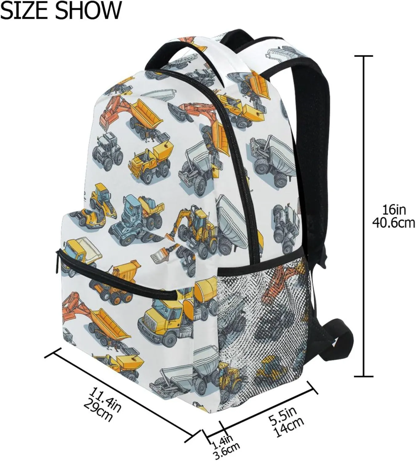 School Backpack for Teacher Nurse Waterproof Diaper Bag Backpack with Chest Strap for College Work Construction Vehicles