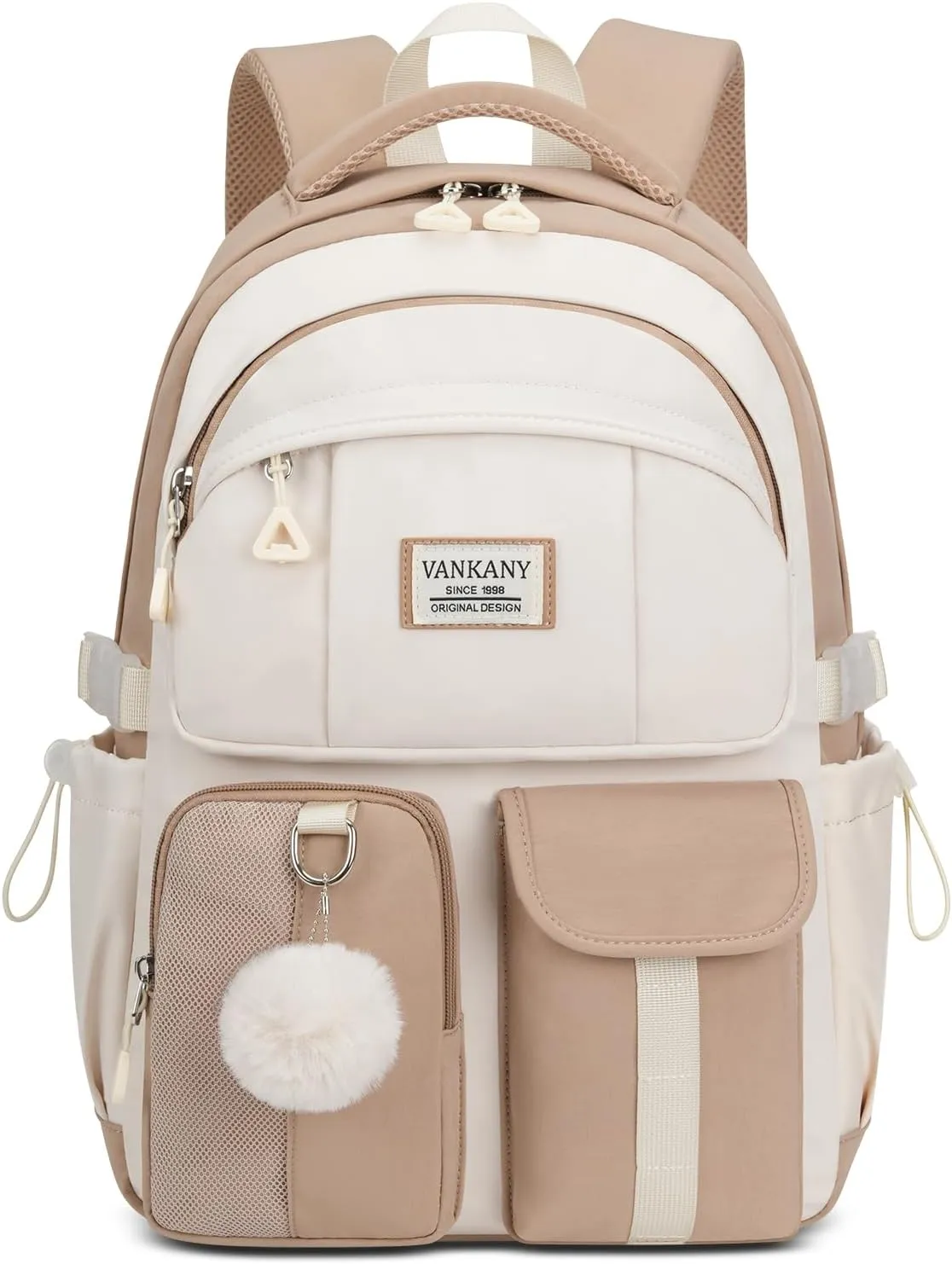 School Backpack for Teen Girls, 15.6in Laptop Bag Cute Bookbag Aesthetic for Middle School Big Student College Women Mochilas Escolares Niñas (Khaki Beige)