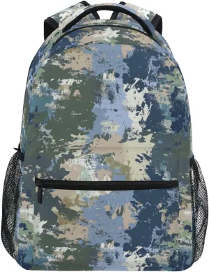 School Backpack for Teens Boys Girls Waterproof School Bag with Chest Strap for College Work Army Camouflage Blue Camouflage