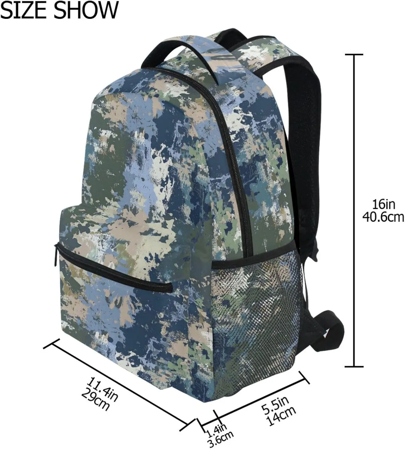 School Backpack for Teens Boys Girls Waterproof School Bag with Chest Strap for College Work Army Camouflage Blue Camouflage