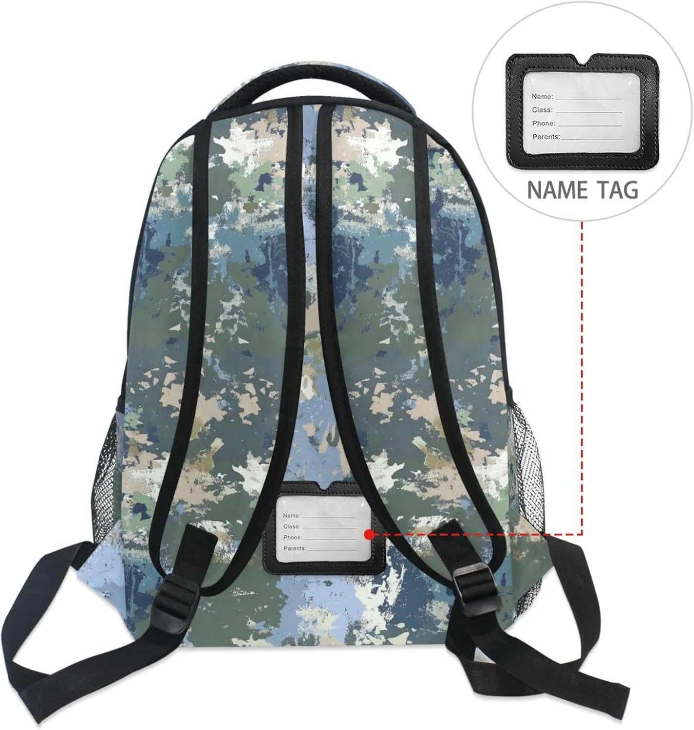 School Backpack for Teens Boys Girls Waterproof School Bag with Chest Strap for College Work Army Camouflage Blue Camouflage