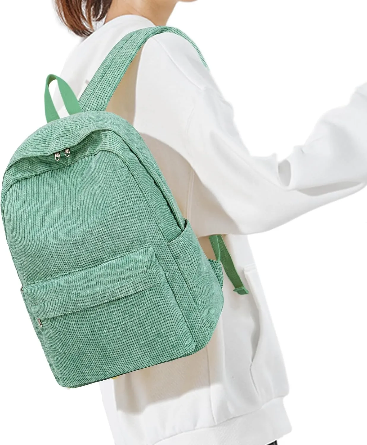 School Backpack for Teens Large Corduroy Bookbag Lightweight 17 inch Laptop Bag for Girls Women Casual High School College Work (Green, 17 inch)