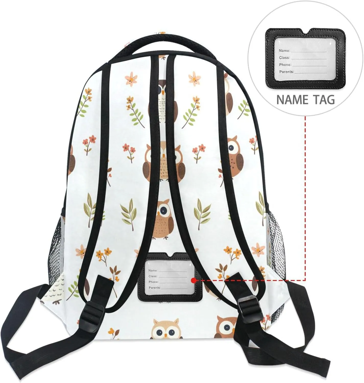 School Backpack for Women Men Waterproof Outdoor Backpack with Chest Strap Gift Men & Women Cartoon Cute Owl White