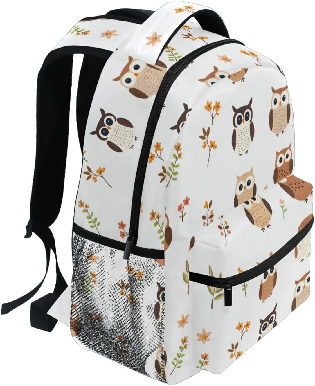 School Backpack for Women Men Waterproof Outdoor Backpack with Chest Strap Gift Men & Women Cartoon Cute Owl White