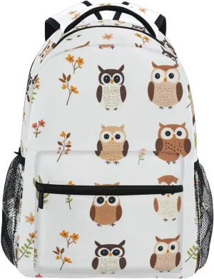 School Backpack for Women Men Waterproof Outdoor Backpack with Chest Strap Gift Men & Women Cartoon Cute Owl White