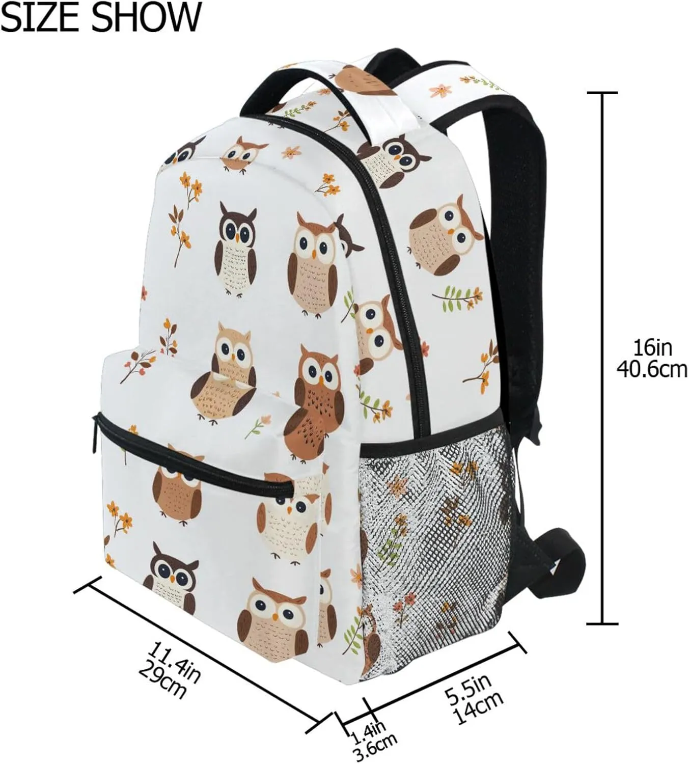 School Backpack for Women Men Waterproof Outdoor Backpack with Chest Strap Gift Men & Women Cartoon Cute Owl White