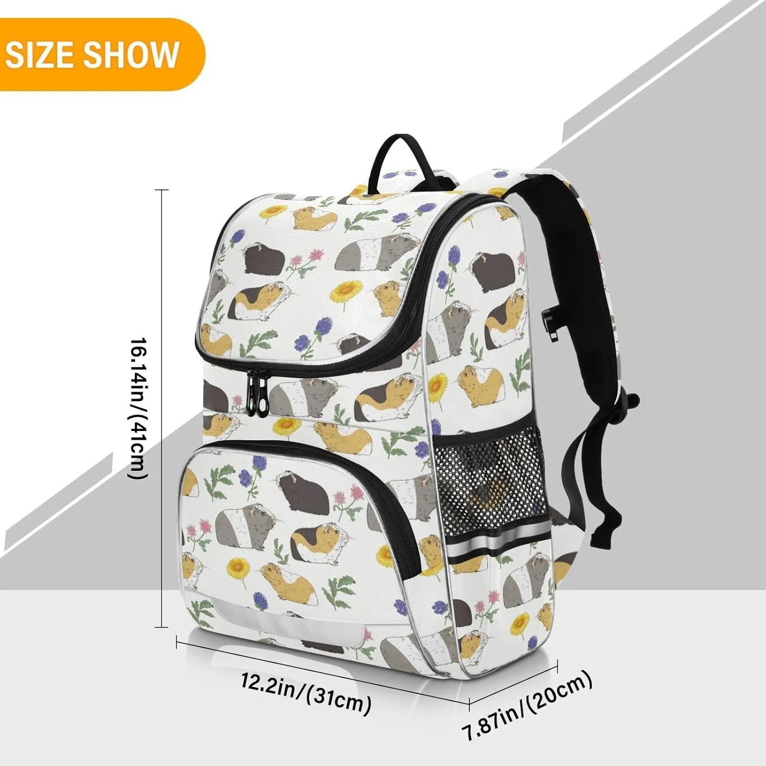 School Backpack with Chest Strap, Guinea Pig Laptop Backpack, Travel Hiking Backpack for Boys Girls, Rucksack, Knapsack