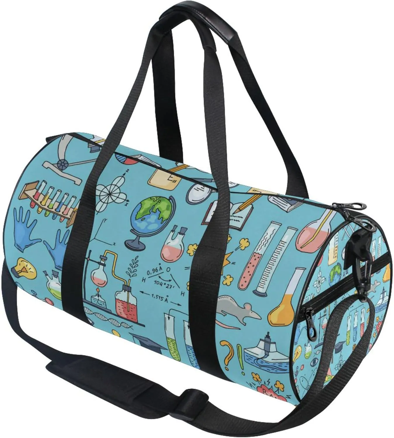 Science Chemical Equipment Blue Gym Duffle Bag for Women Men Sports Fitness Bag Workout Travel Gymnastics Dance