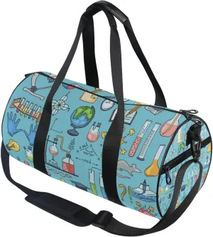 Science Chemical Equipment Blue Gym Duffle Bag for Women Men Sports Fitness Bag Workout Travel Gymnastics Dance