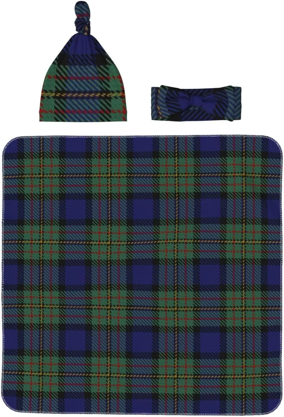 Scottish Clan Maclaren Tartan Newborn Receiving Blanket Toddler Warm for Girls with Matching Hat and Bow Headband Shower Gift
