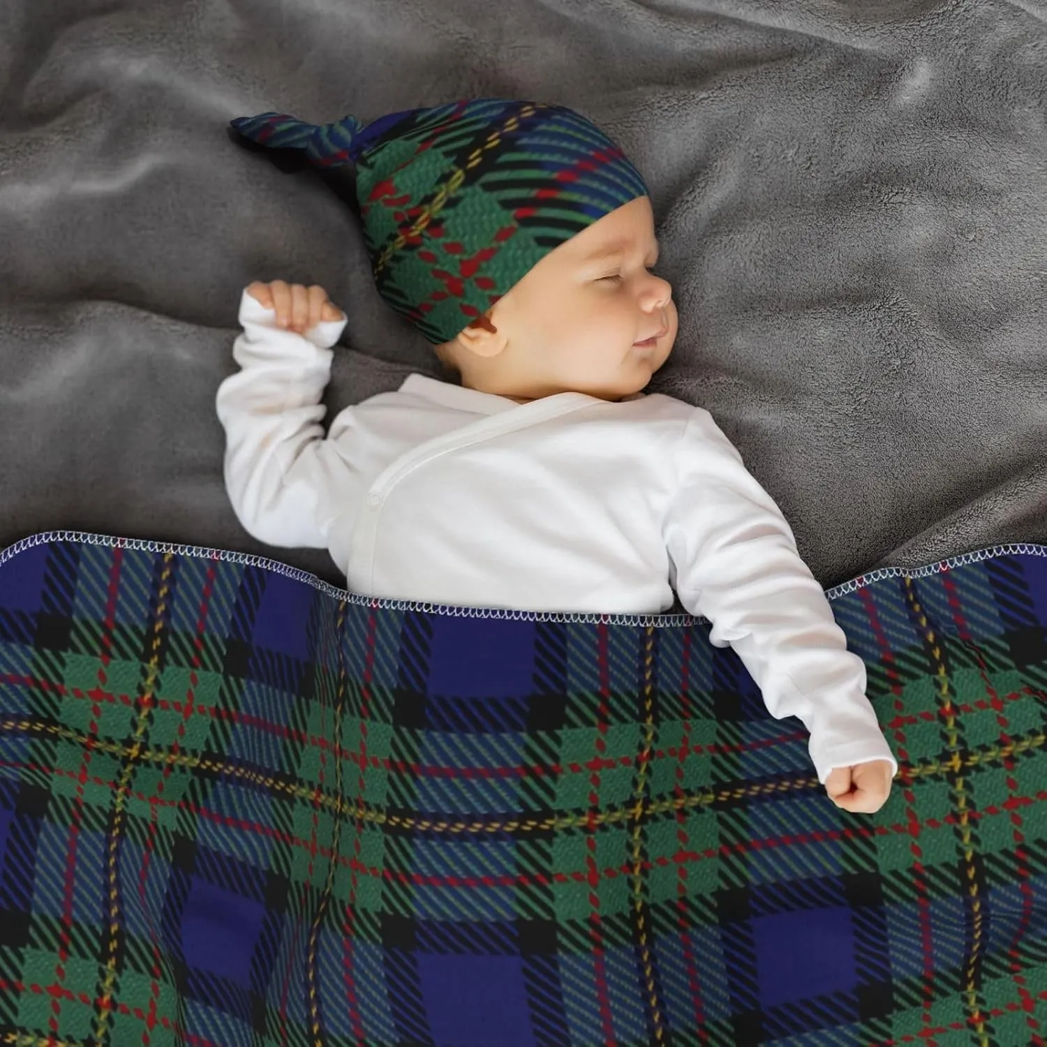 Scottish Clan Maclaren Tartan Newborn Receiving Blanket Toddler Warm for Girls with Matching Hat and Bow Headband Shower Gift