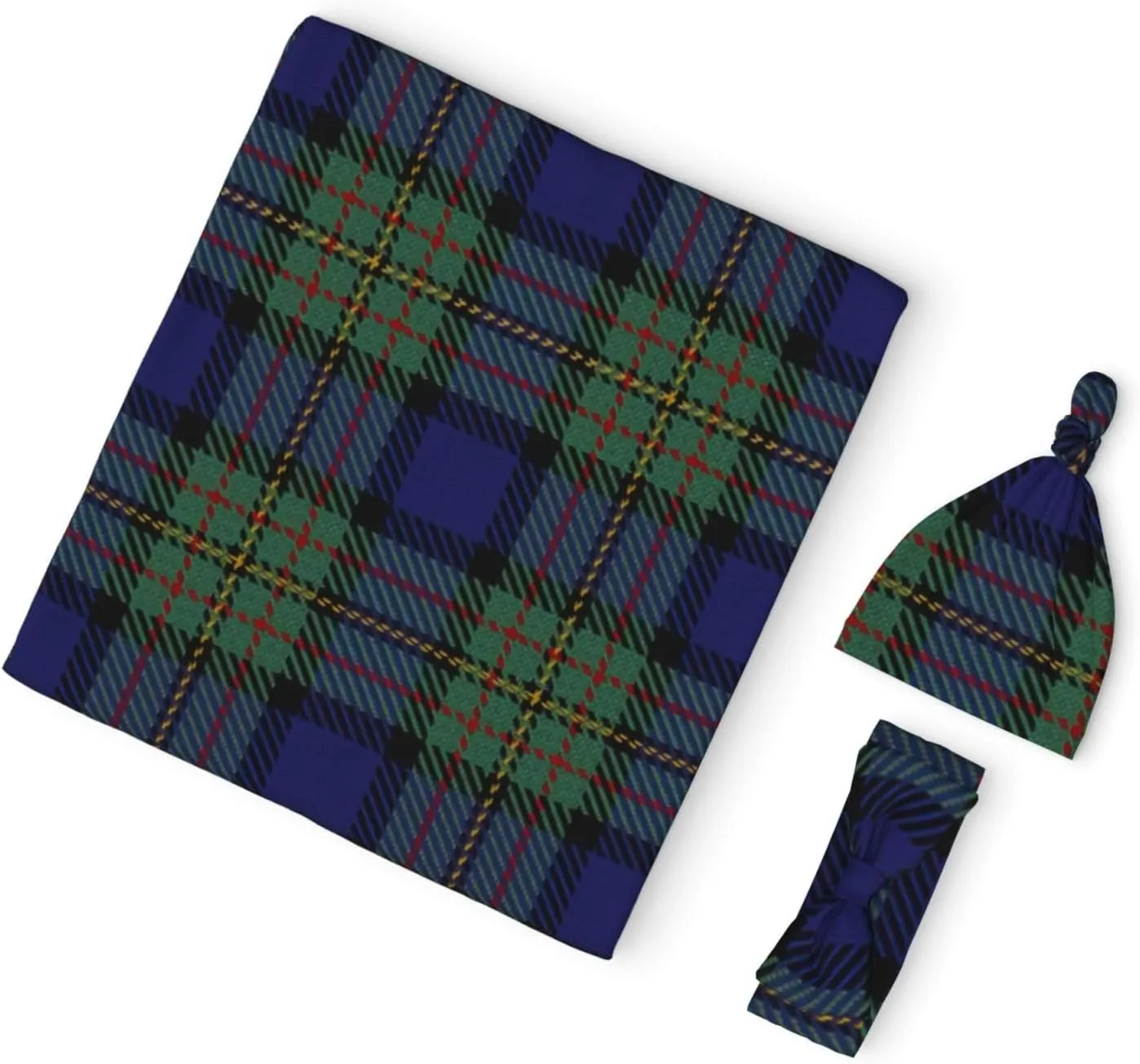 Scottish Clan Maclaren Tartan Newborn Receiving Blanket Toddler Warm for Girls with Matching Hat and Bow Headband Shower Gift