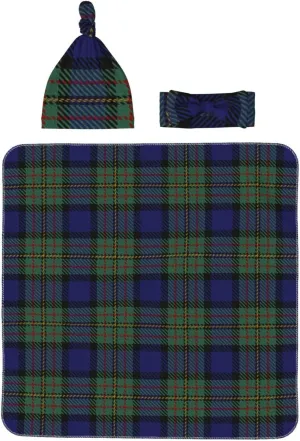 Scottish Clan Maclaren Tartan Newborn Receiving Blanket Toddler Warm for Girls with Matching Hat and Bow Headband Shower Gift