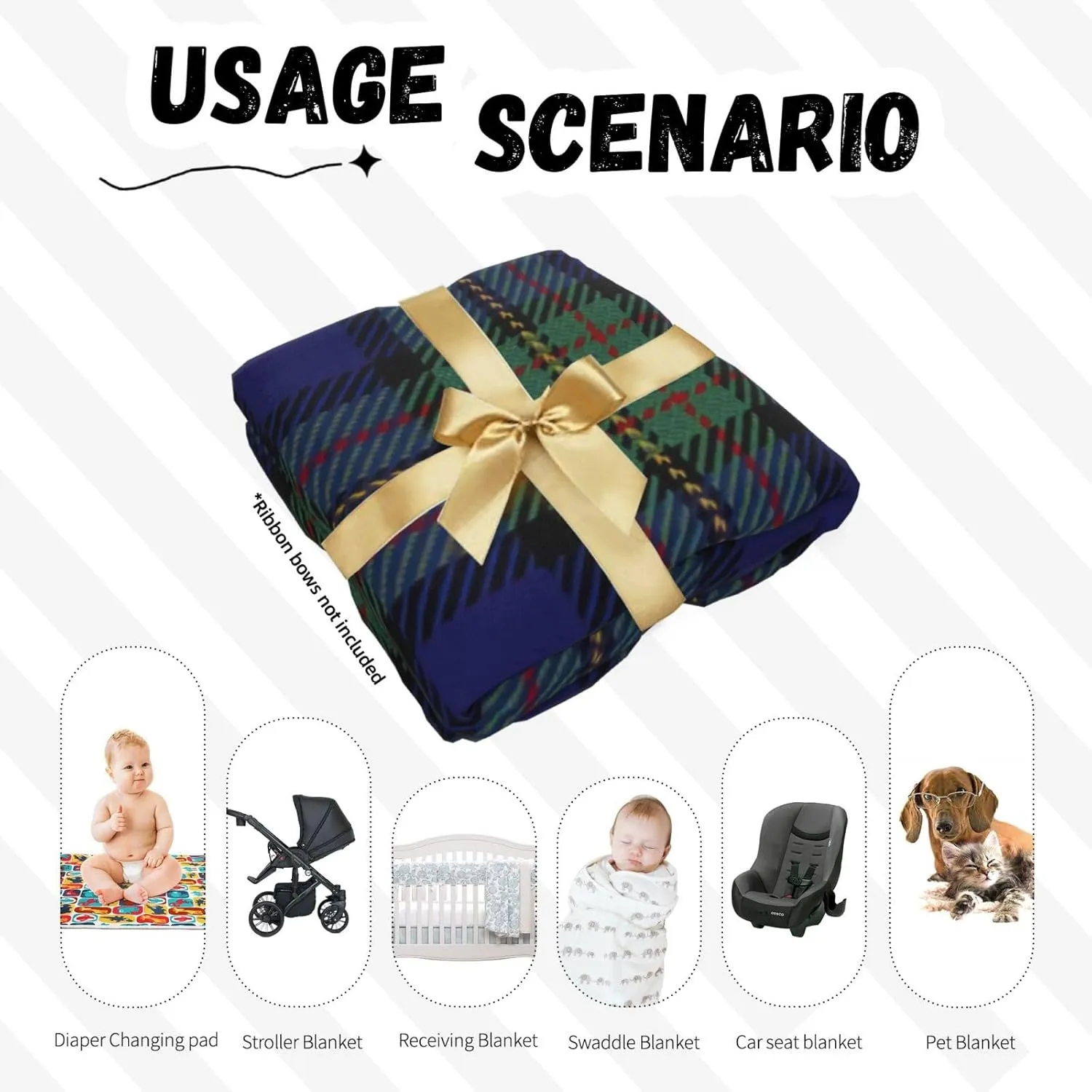 Scottish Clan Maclaren Tartan Newborn Receiving Blanket Toddler Warm for Girls with Matching Hat and Bow Headband Shower Gift