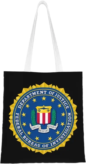 Seal of the Federal Bureau of Investigation Tote Bag for Women Canvas Shopping Bags Reusable Large Capacity Casual Shoulder Handbags Grocery Bags DIY Gift Bags