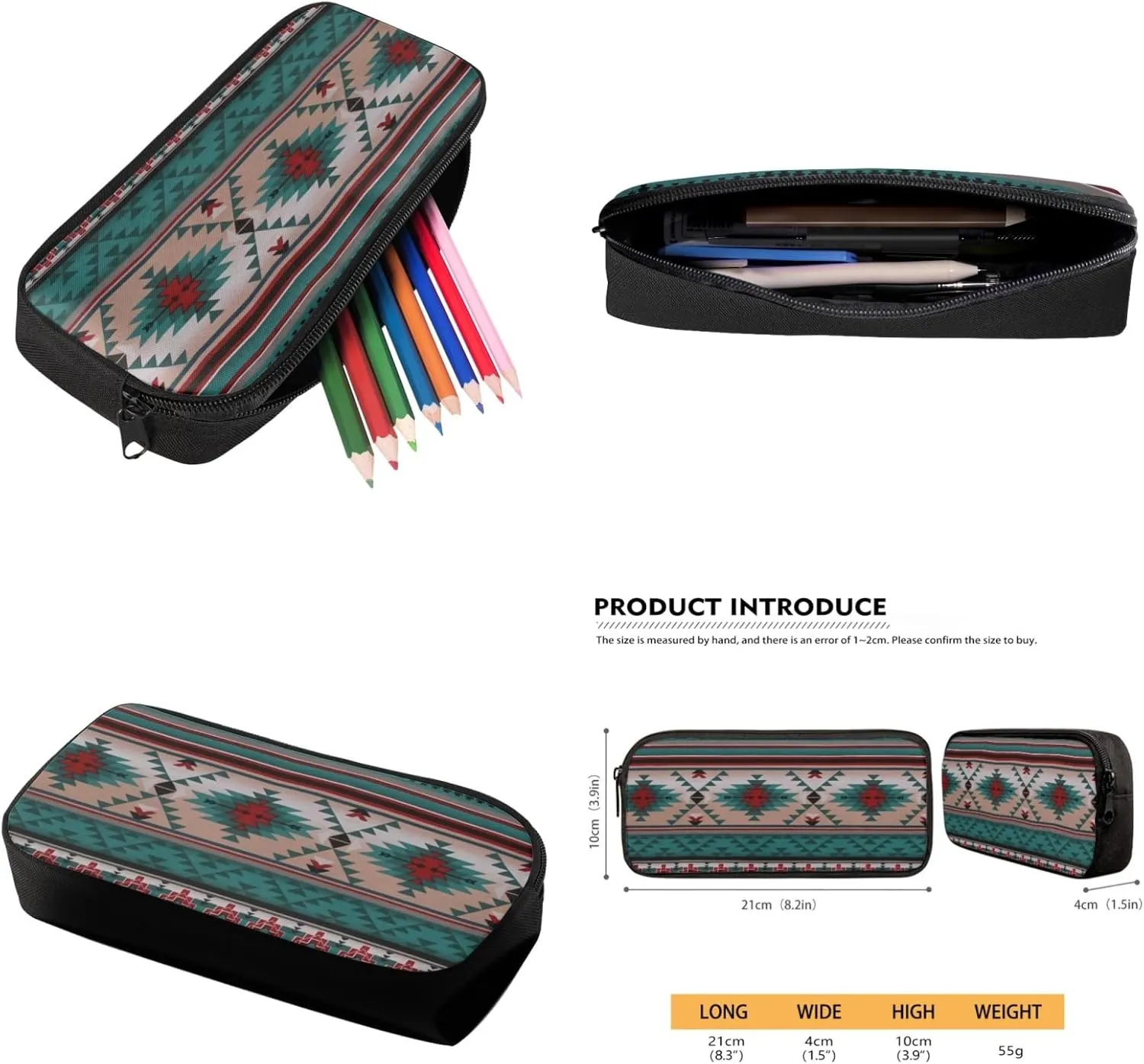 SEANATIVE 3 Piece School Backpack with Lunch Box and Pencil Bag,Aztec Geometric Print Travel Daypack Large Capacity