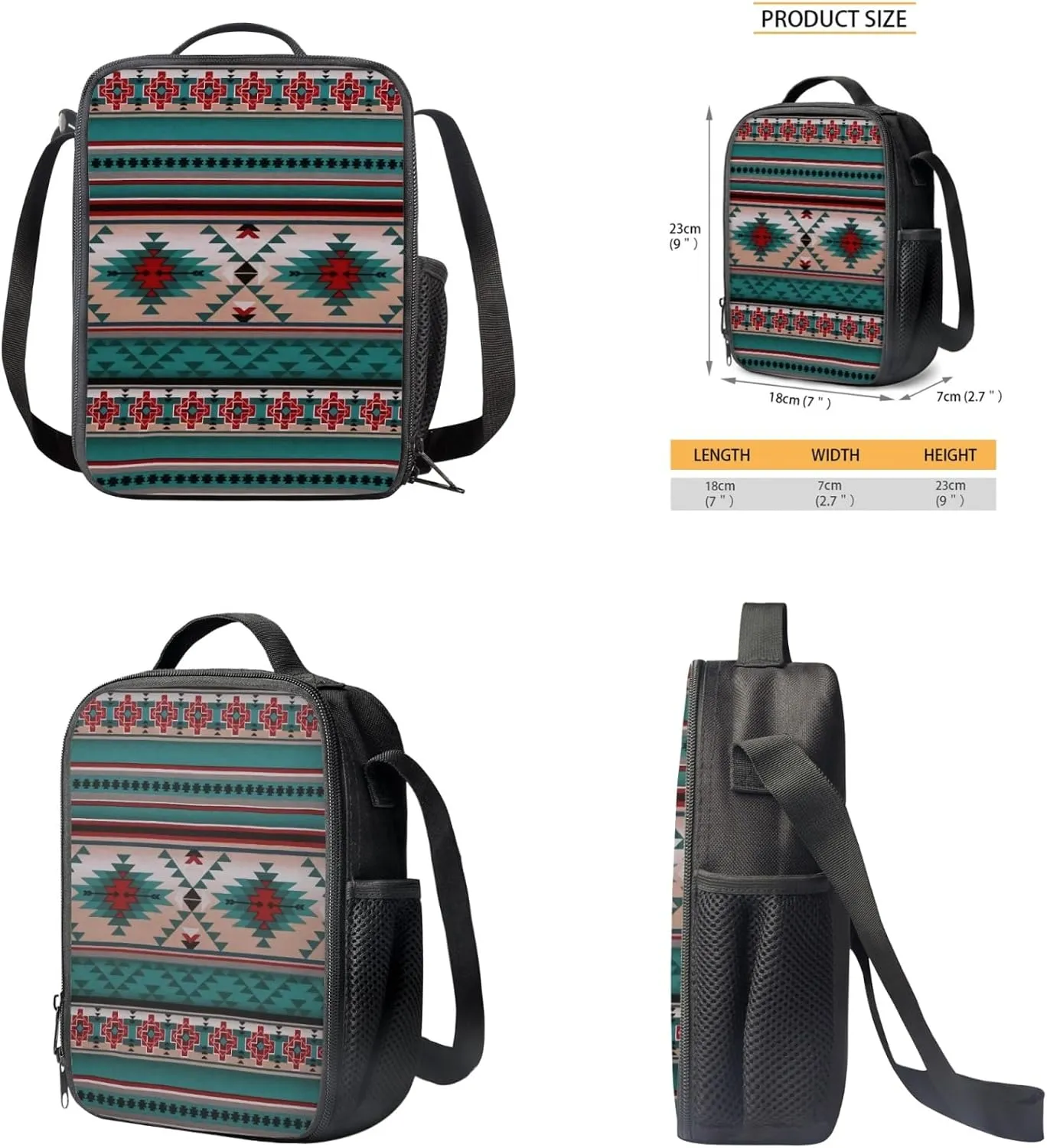 SEANATIVE 3 Piece School Backpack with Lunch Box and Pencil Bag,Aztec Geometric Print Travel Daypack Large Capacity