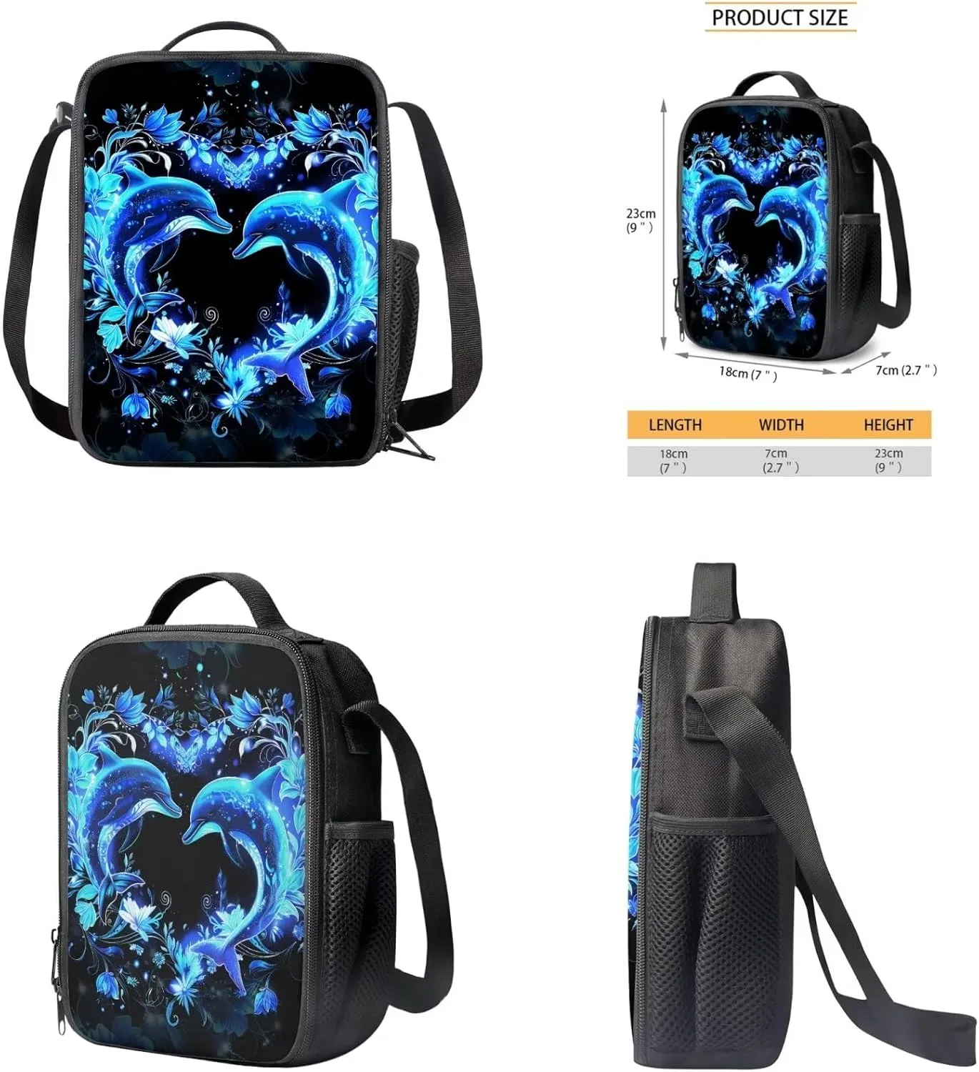 SEANATIVE Dolphin Backpack and Lunch Bag Set, Color Bookbags 16 Inch School Backpack with Pencil Organizer Large Capacity Schoolbag Stationery