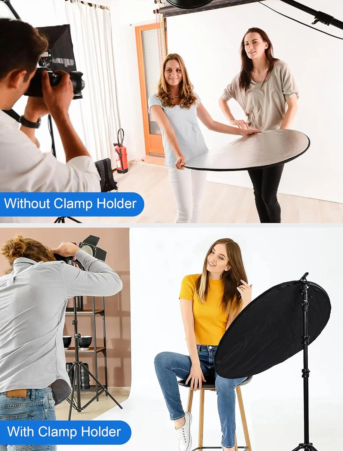 Selens Portable 24inch/60cm Light Reflector with Clamp,5 in 1 Collapsible Multi Disc Photography Reflector Translucent,Silver,Gold,White,Black for Studio Photography Lighting and Outdoor Lighting