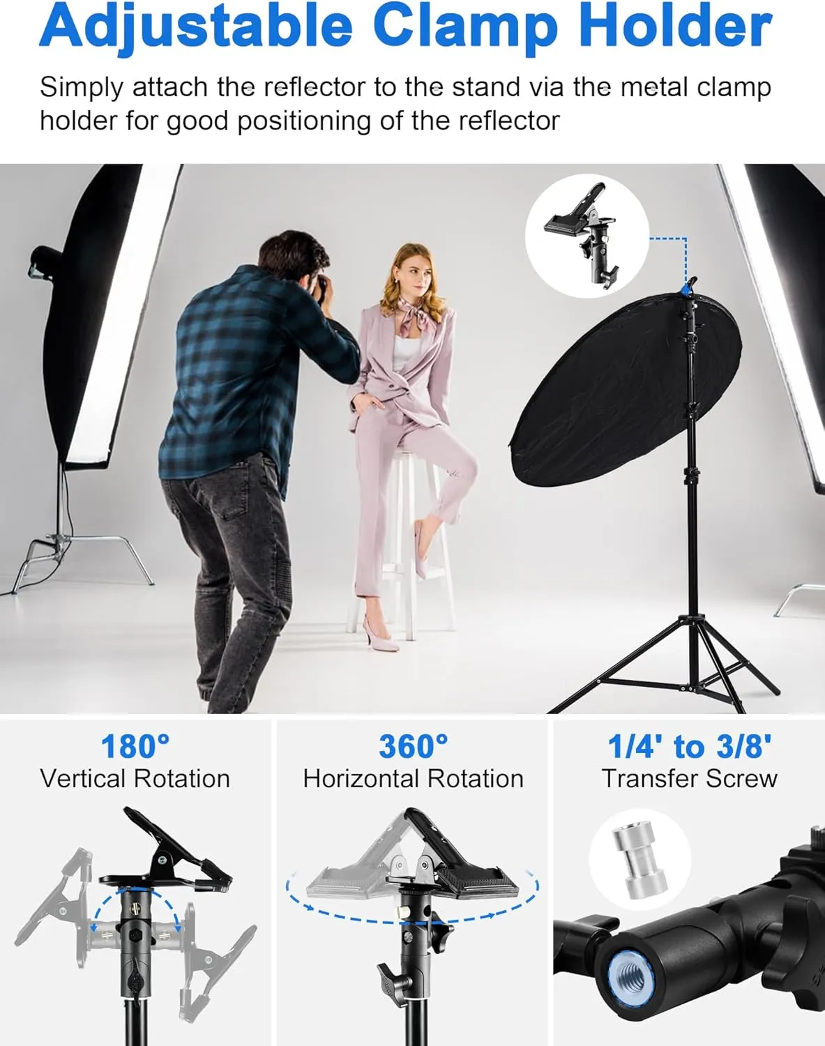 Selens Portable 24inch/60cm Light Reflector with Clamp,5 in 1 Collapsible Multi Disc Photography Reflector Translucent,Silver,Gold,White,Black for Studio Photography Lighting and Outdoor Lighting