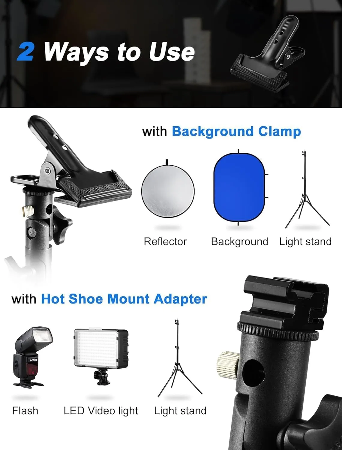 Selens Portable 24inch/60cm Light Reflector with Clamp,5 in 1 Collapsible Multi Disc Photography Reflector Translucent,Silver,Gold,White,Black for Studio Photography Lighting and Outdoor Lighting