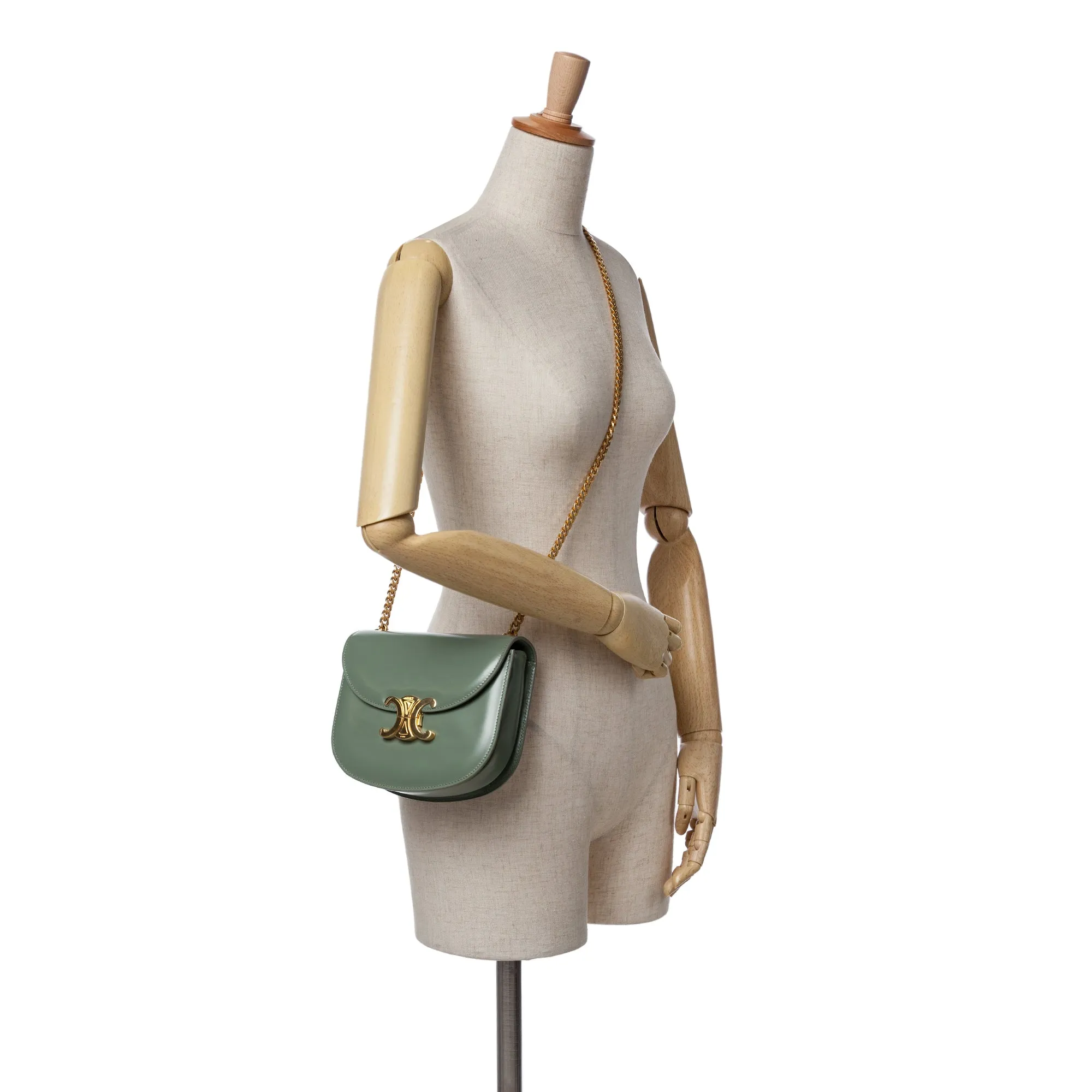 Shiny Calfskin Triomphe Besace Clea Chain Crossbody