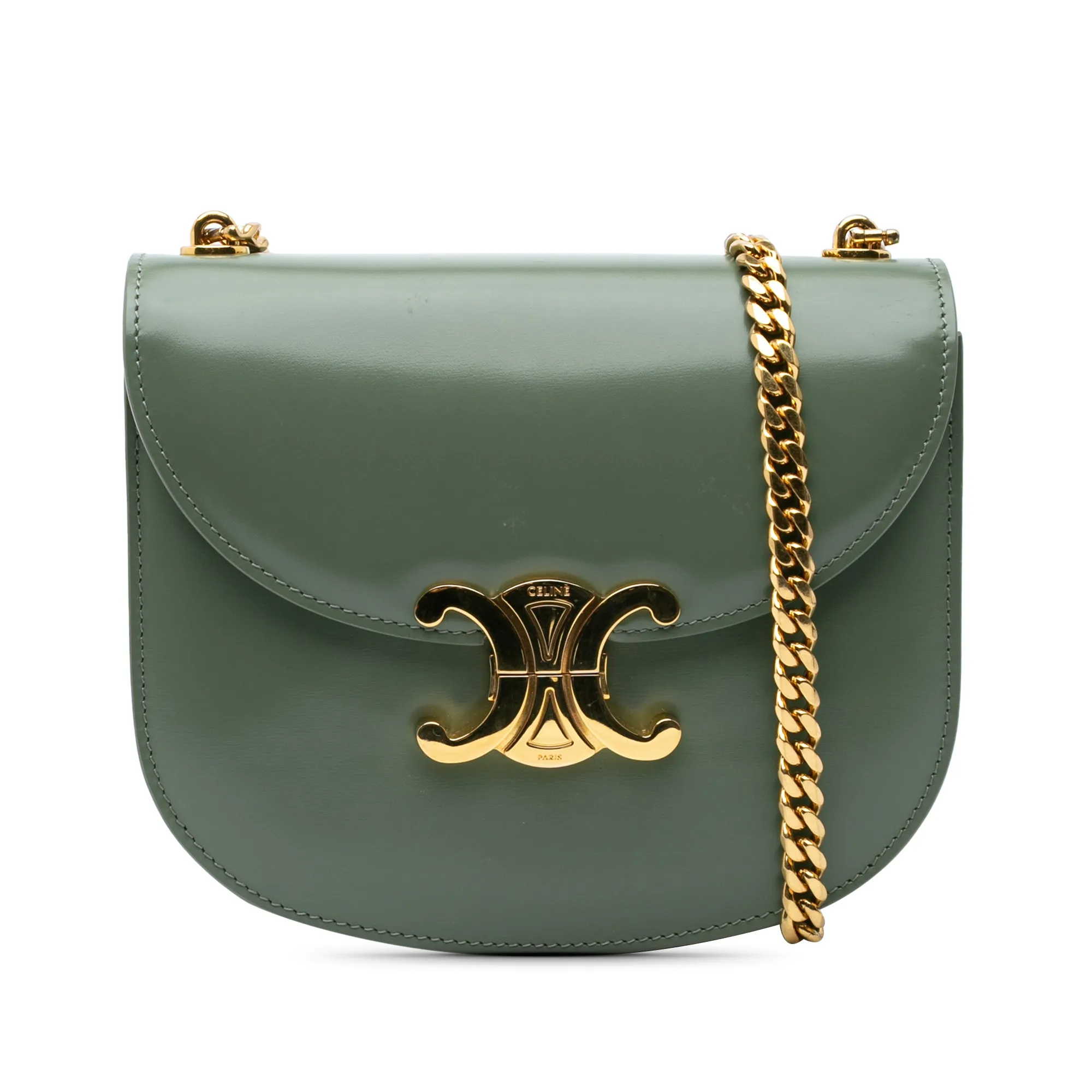 Shiny Calfskin Triomphe Besace Clea Chain Crossbody