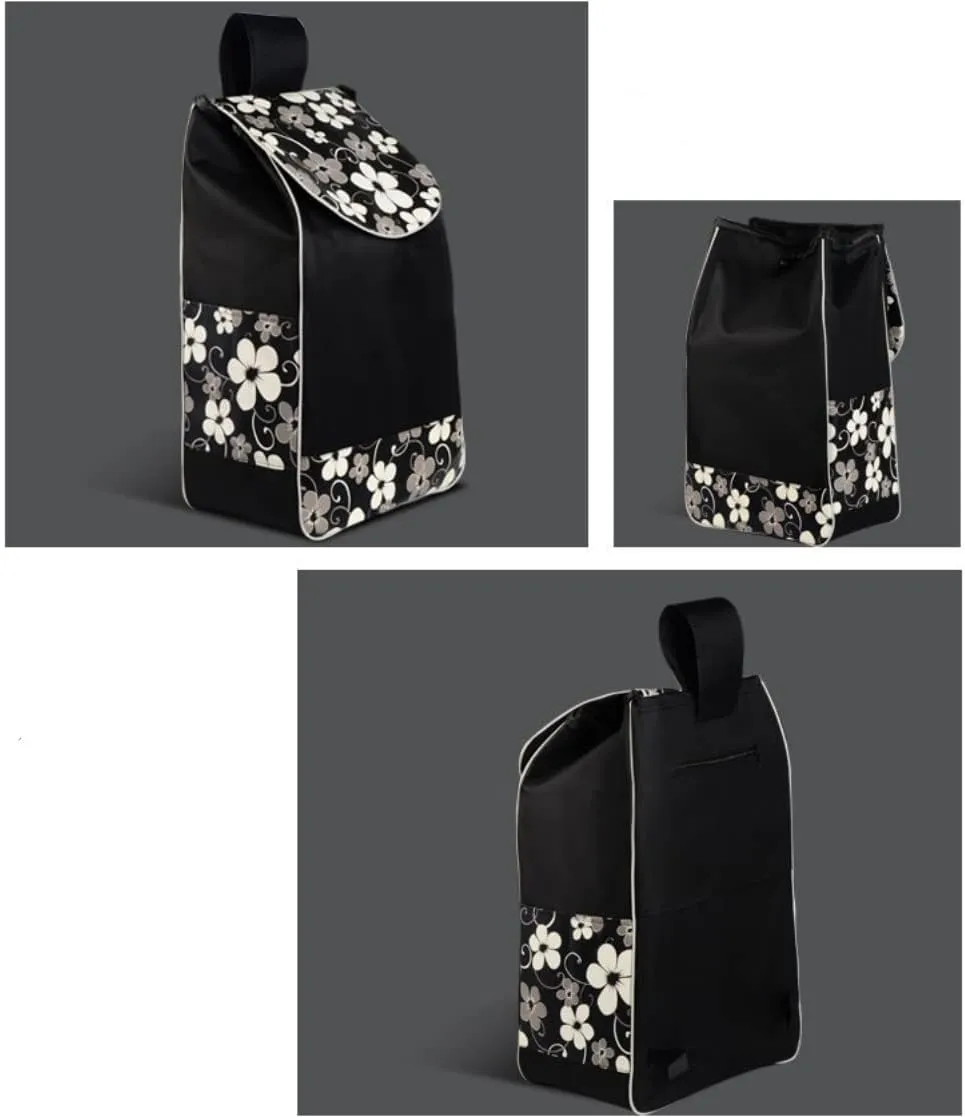 Shopping Cart Replacement Oxford Cloth Waterproof Storage Bag - Trolley Backup Push Cart Luggage for Grocery (Black Flower)